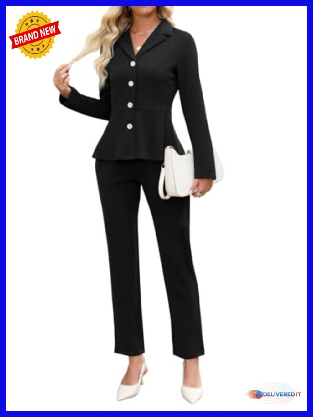 Women's 2 Piece Business Pantsuit Blazer Set Long Sleeve with Pockets